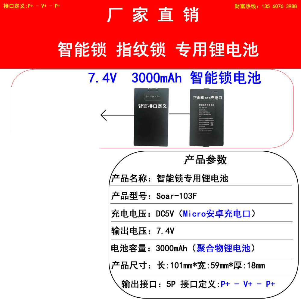 3000mAh-103F(P+ - V+ - P+)